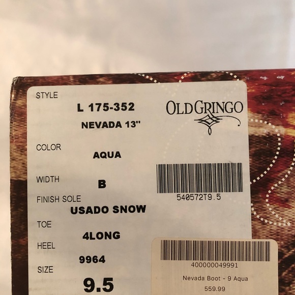 Old Gringo 13” Nevada Western Boots Aqua/Turquoise. Size 9.5. Brand new in box. - Picture 4 of 7